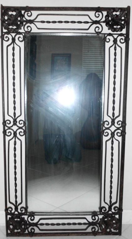 French Elegant Hand Twisted Wrought Iron Mirror