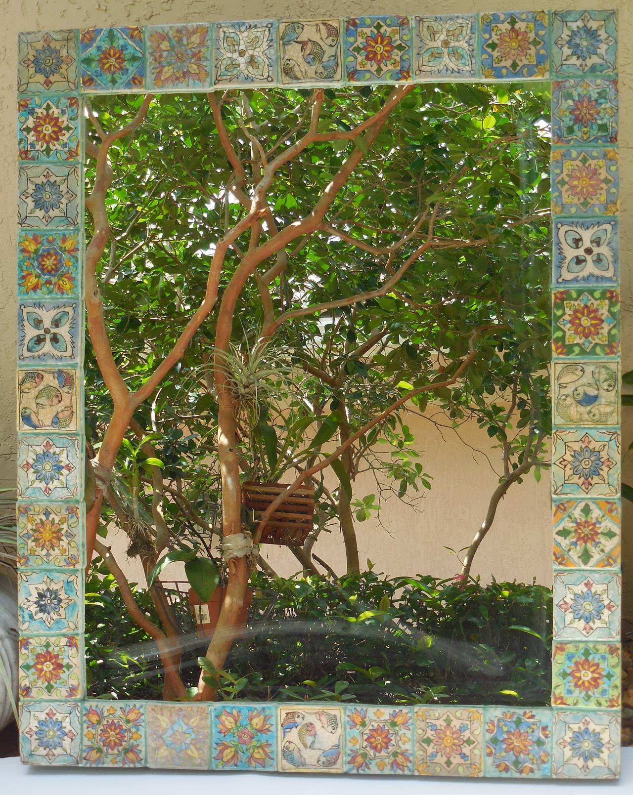 American Large One of a Kind Persian Tile Mirror