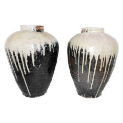 Pair of large antique Chinese garden urns
