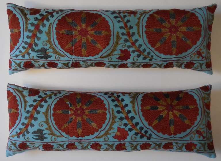 Uzbek Pair of Suzani Fragment Pillows