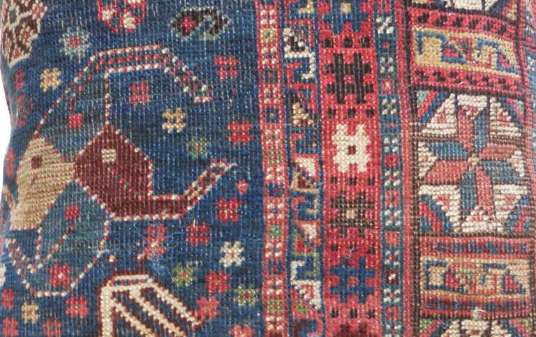 Pair of Antique Rug Fragment Pillows In Excellent Condition In Delray Beach, FL