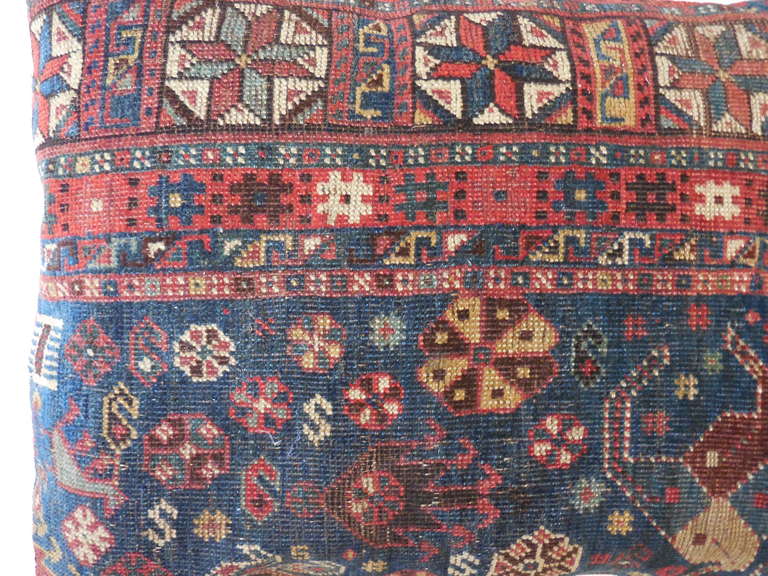 20th Century Pair of Antique Rug Fragment Pillows