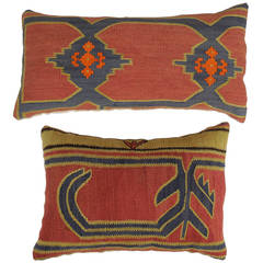 Vintage Pair of Caucasian Rug Fragment Pillows