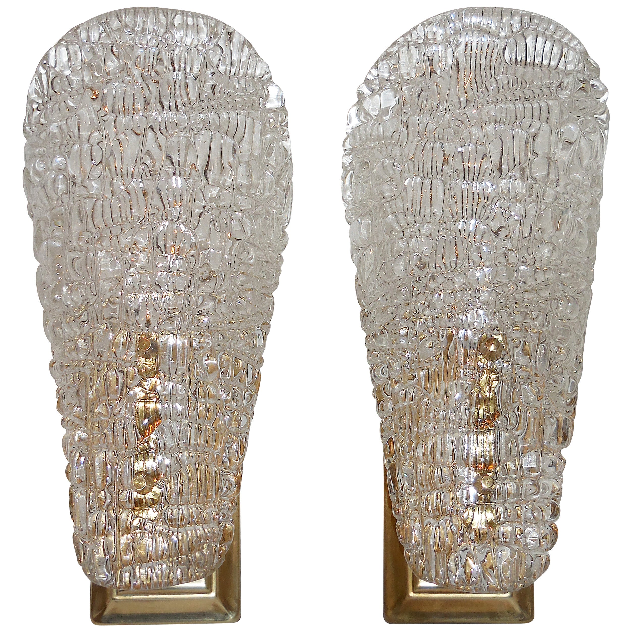 Pair of 1960 Texture Glass Wall Sconces