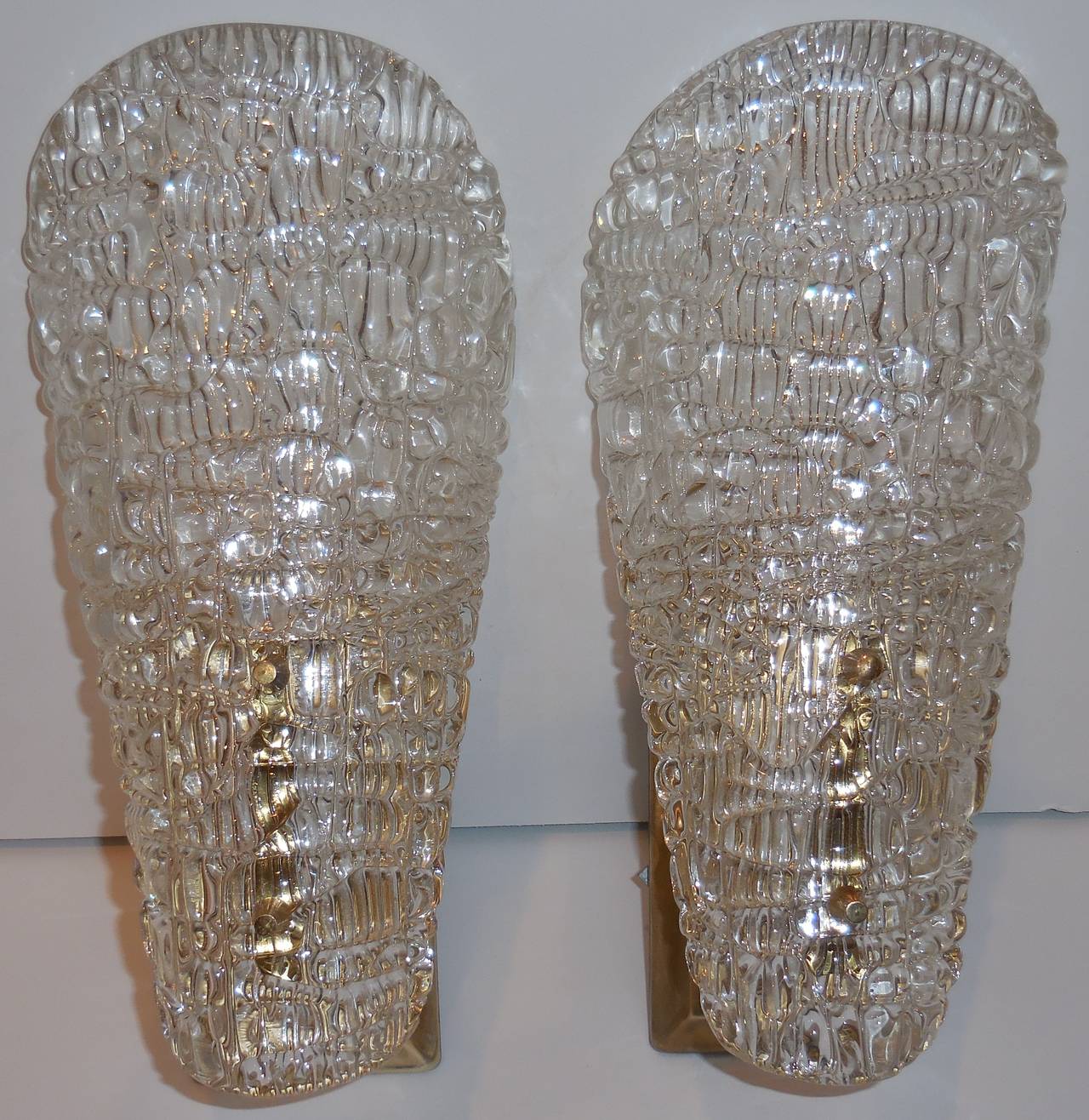 Austrian Pair of 1960 Texture Glass Wall Sconces