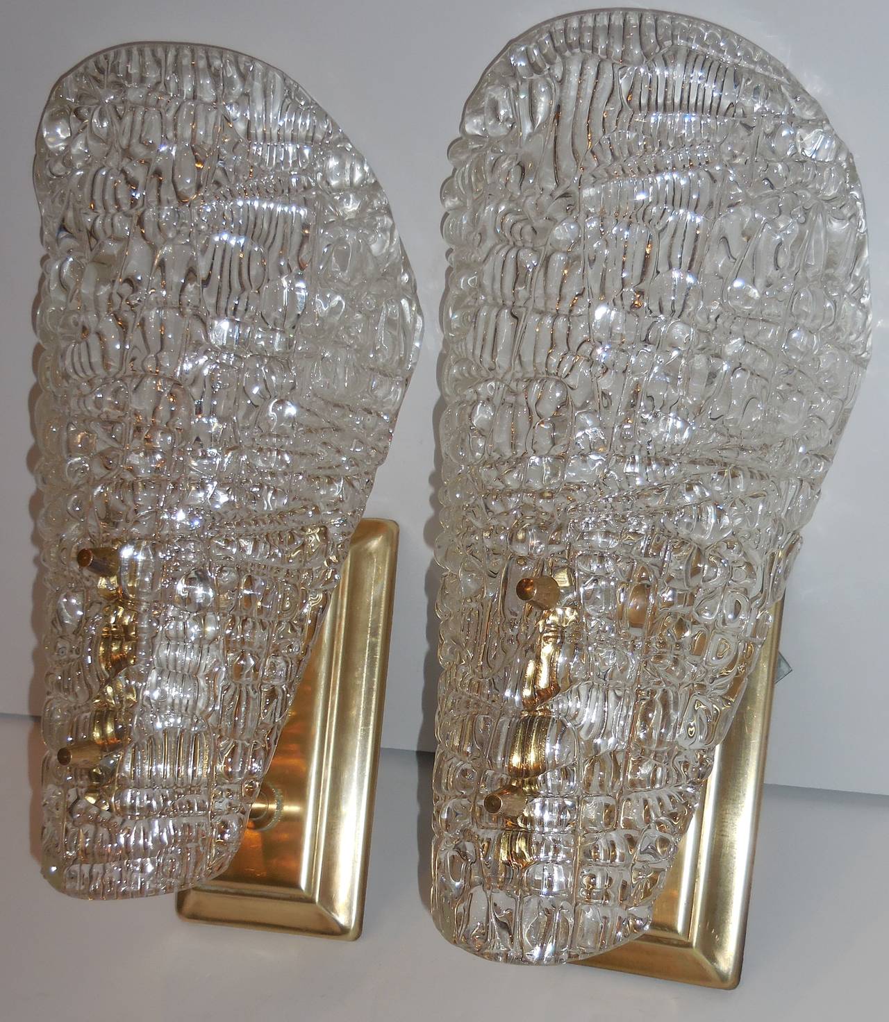 Pair of 1960 Texture Glass Wall Sconces 1