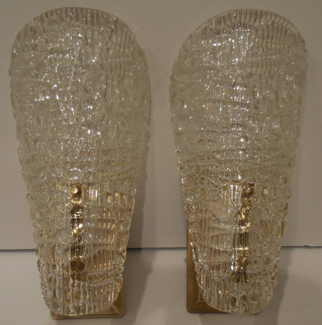 Mid-20th Century Pair of 1960 Texture Glass Wall Sconces