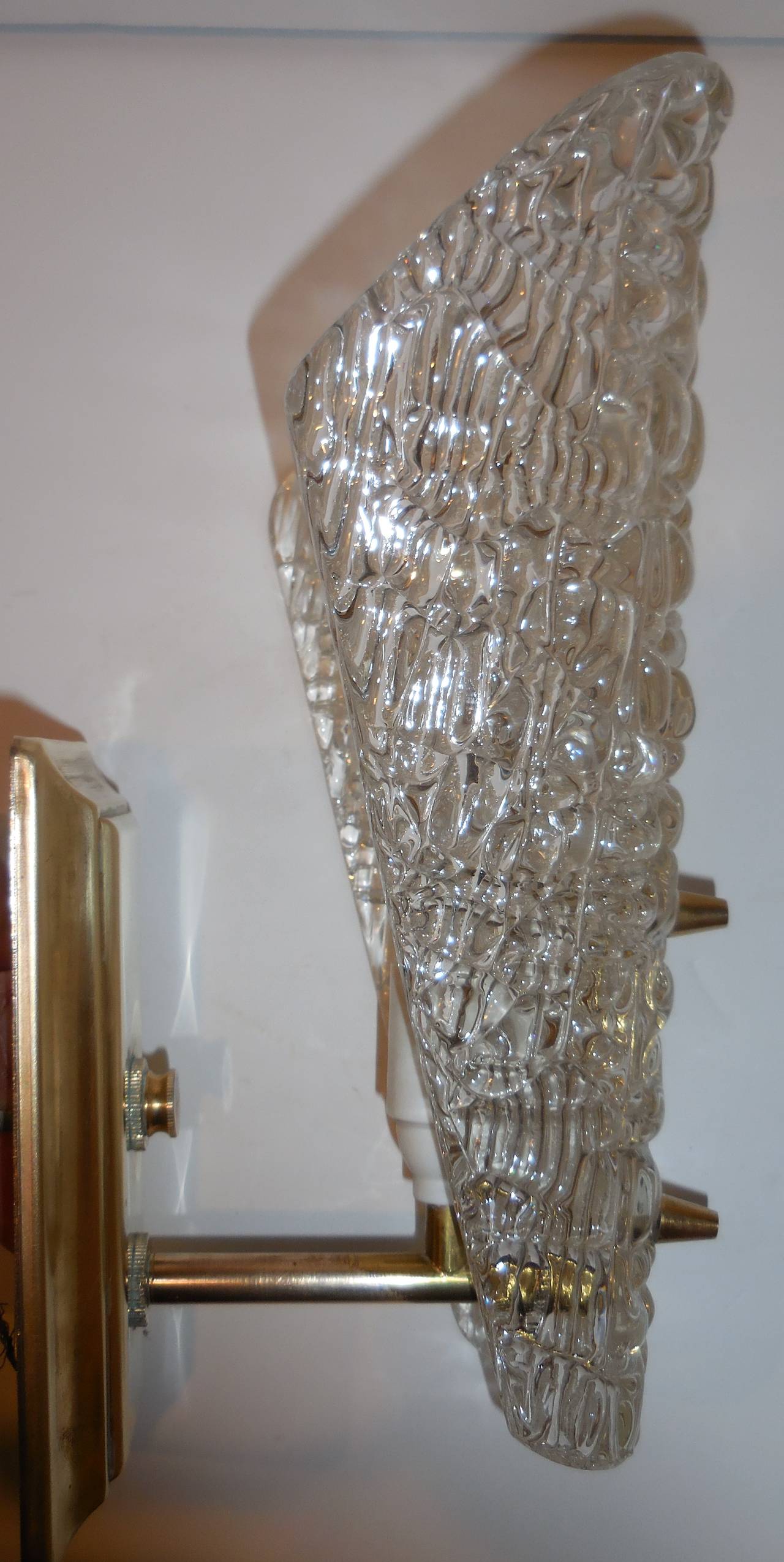 Pair of 1960 Texture Glass Wall Sconces In Excellent Condition In Delray Beach, FL