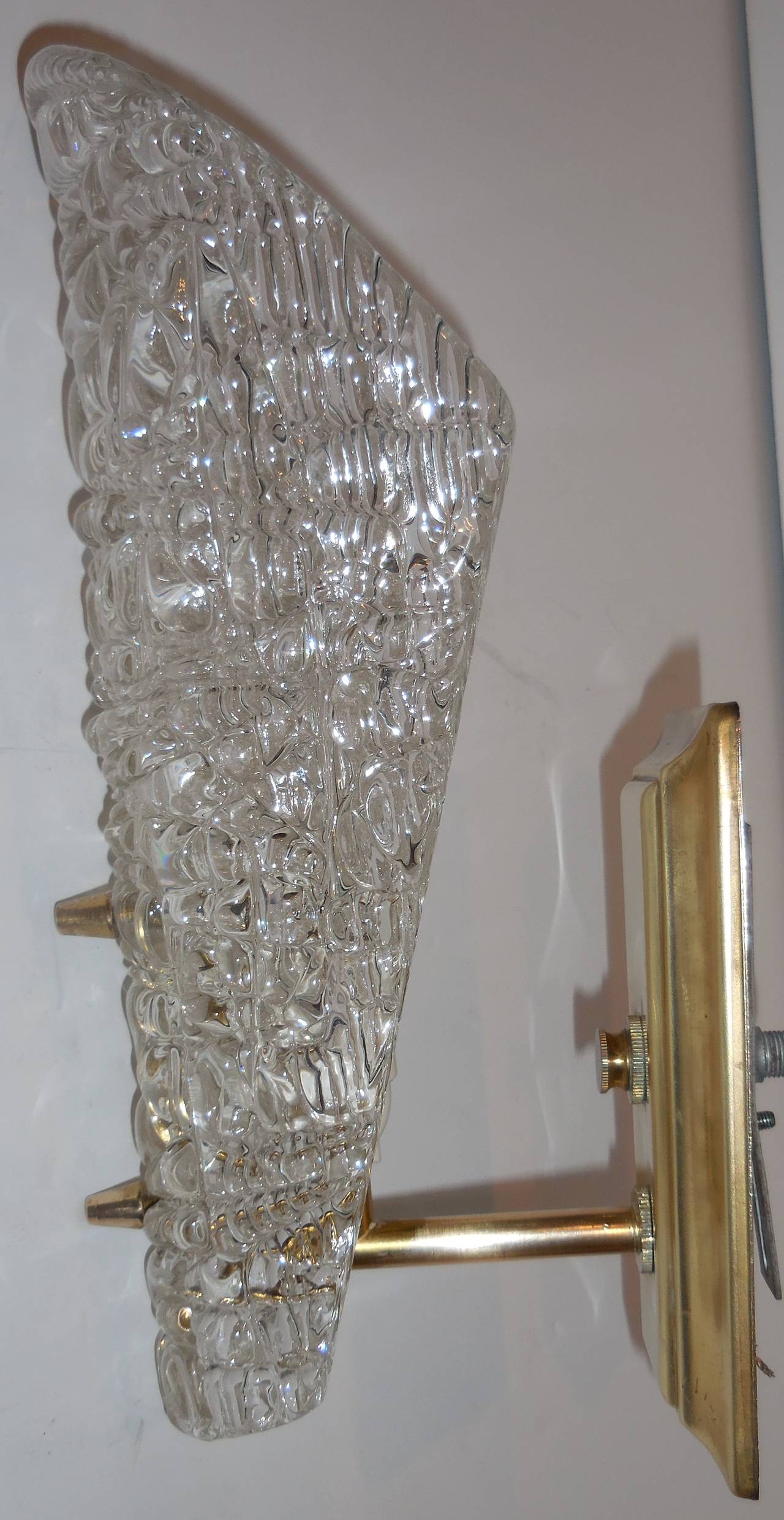 Pair of 1960 Texture Glass Wall Sconces 2
