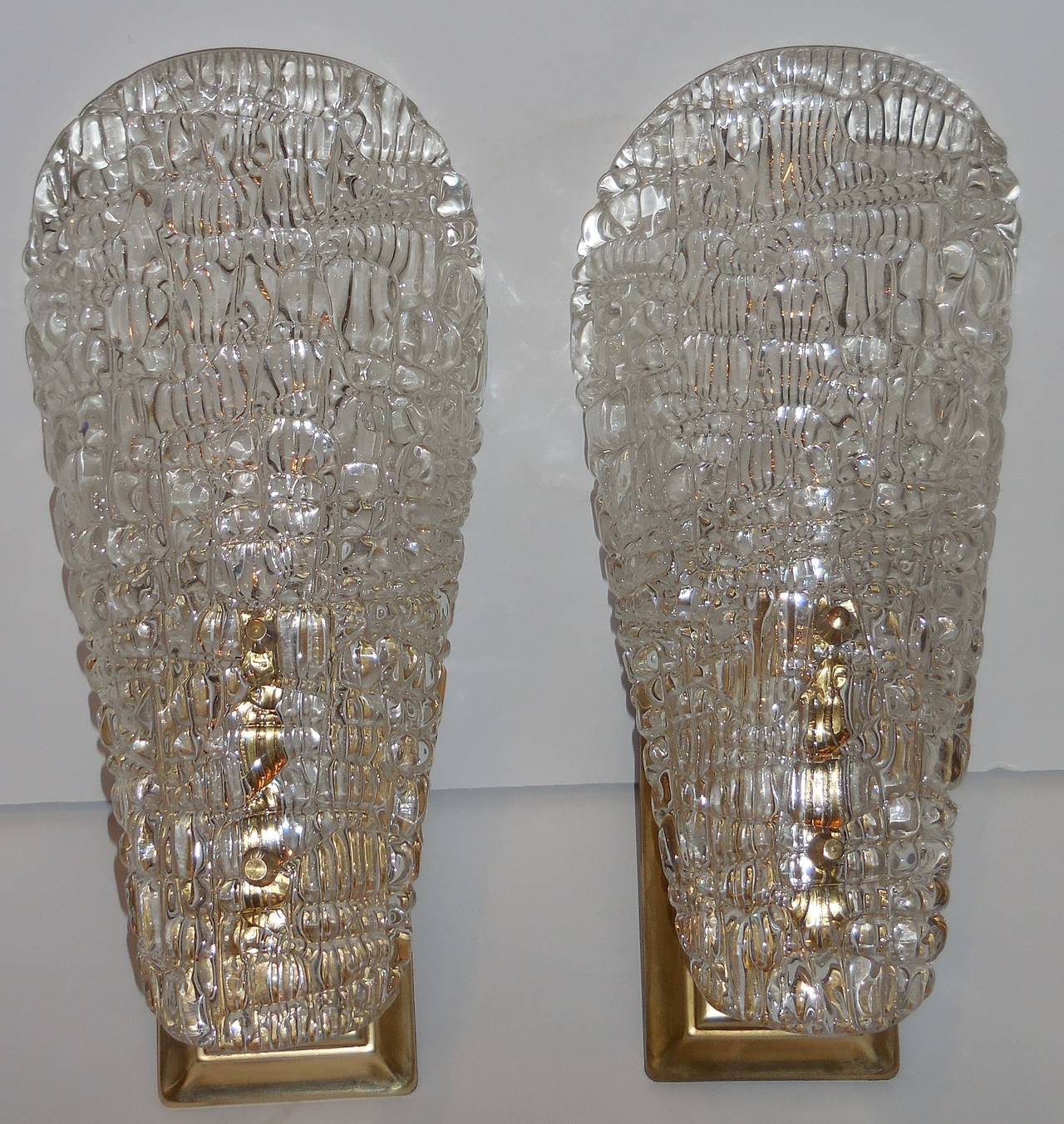 Pair of 1960 Texture Glass Wall Sconces 3