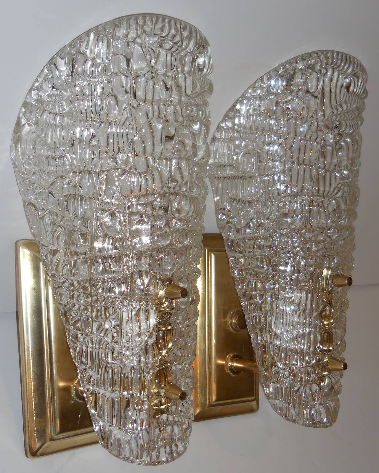 Pair of 1960 Texture Glass Wall Sconces 5