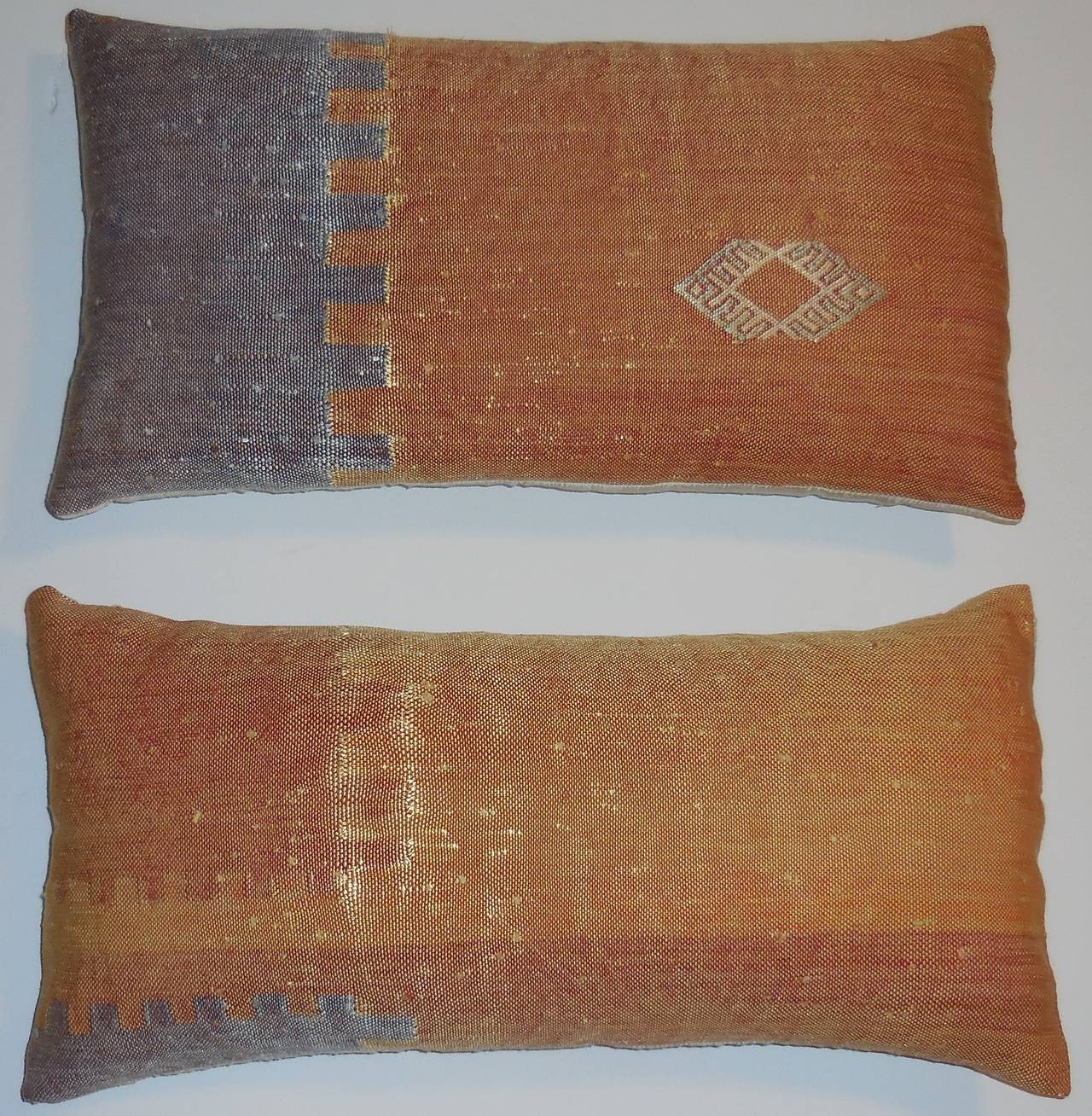 20th Century Pair of Silk Rug Fragment Pillows