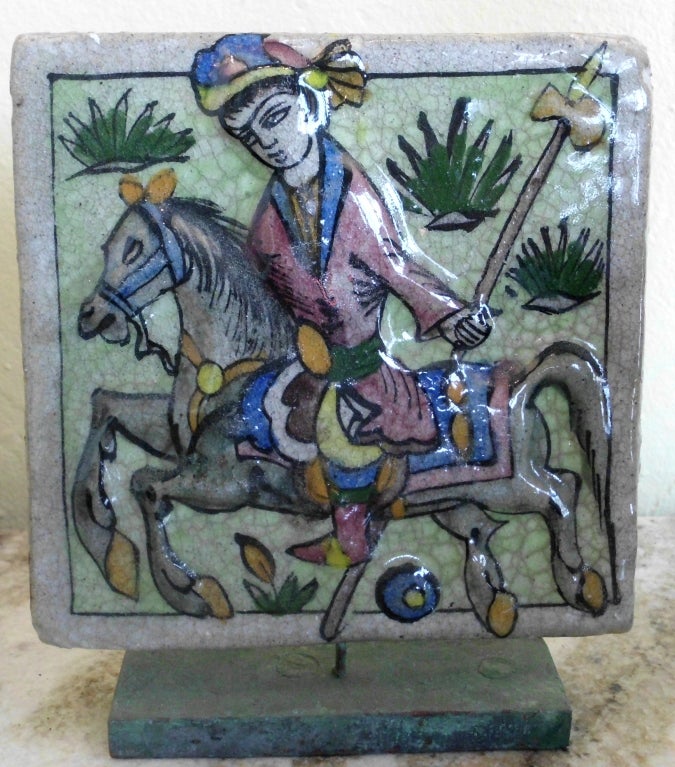 old persian tile of a polo player 4