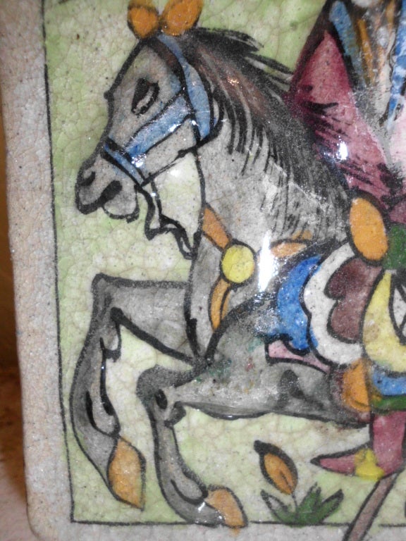 old persian tile of a polo player 2