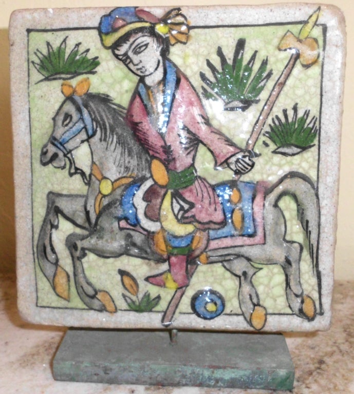 old persian tile of a polo player 3