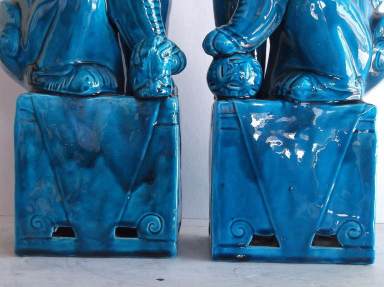 Mid-20th Century Pair of 1960's Turquoise Porcelain Foo Dogs