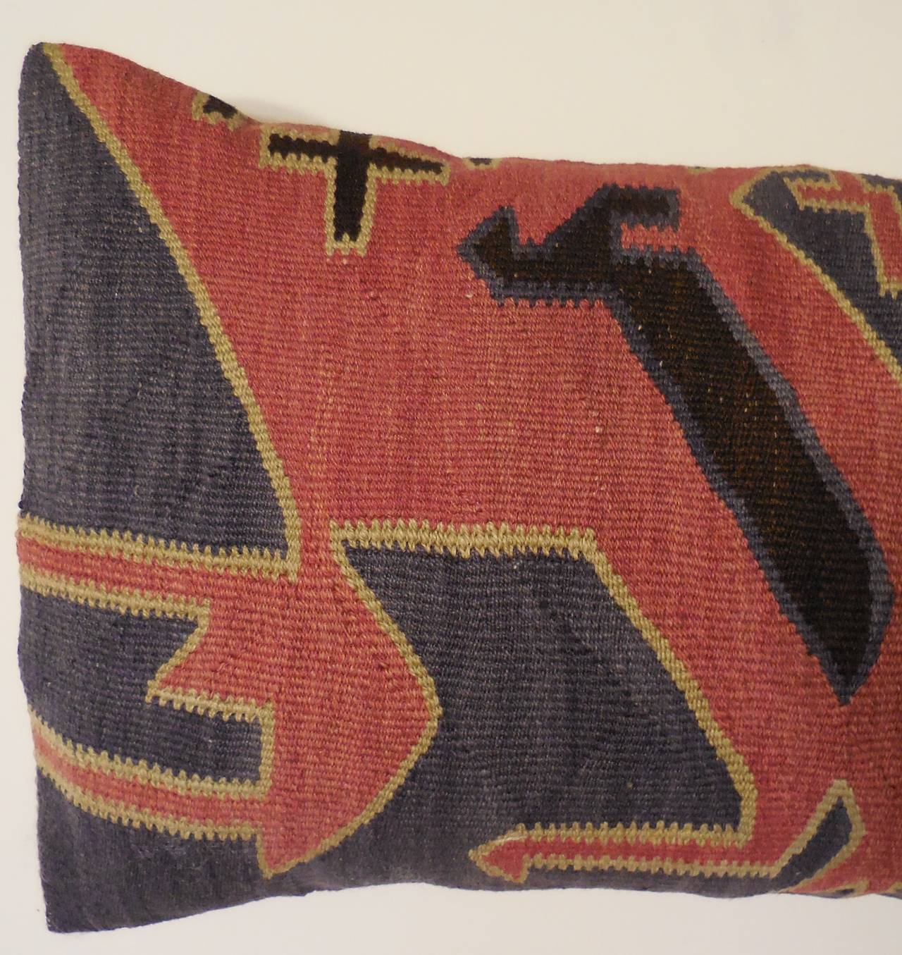 Wool Pair of Kazak Rug Fragment Pillows