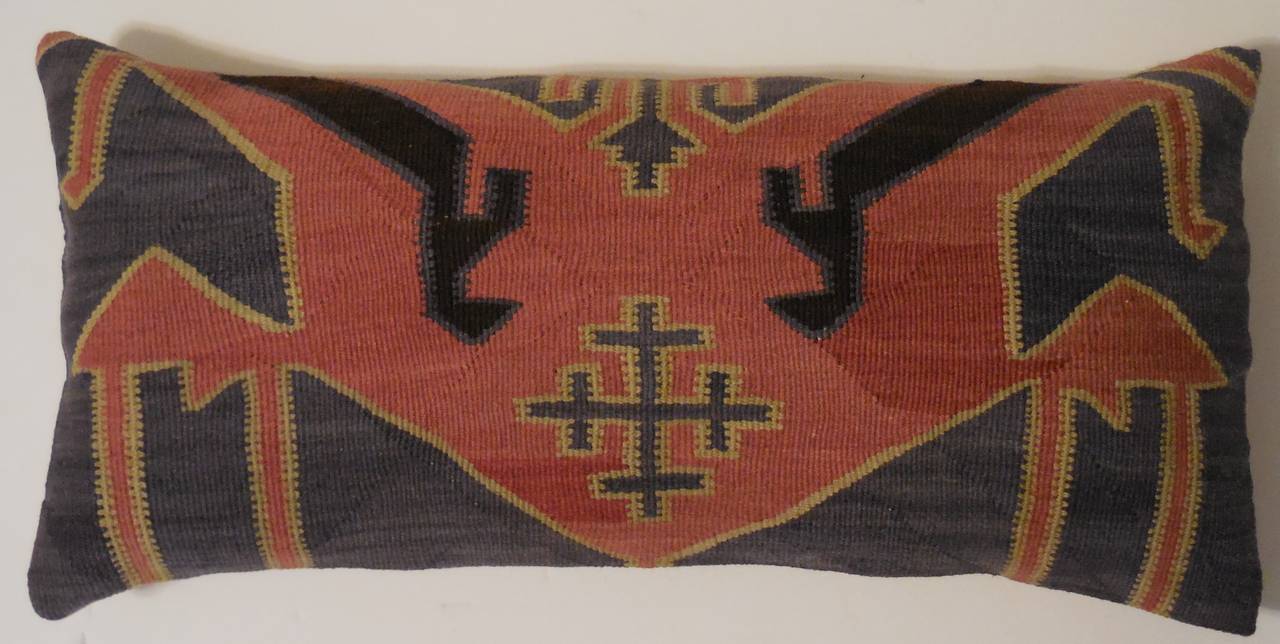 Late 20th Century Pair of Kazak Rug Fragment Pillows