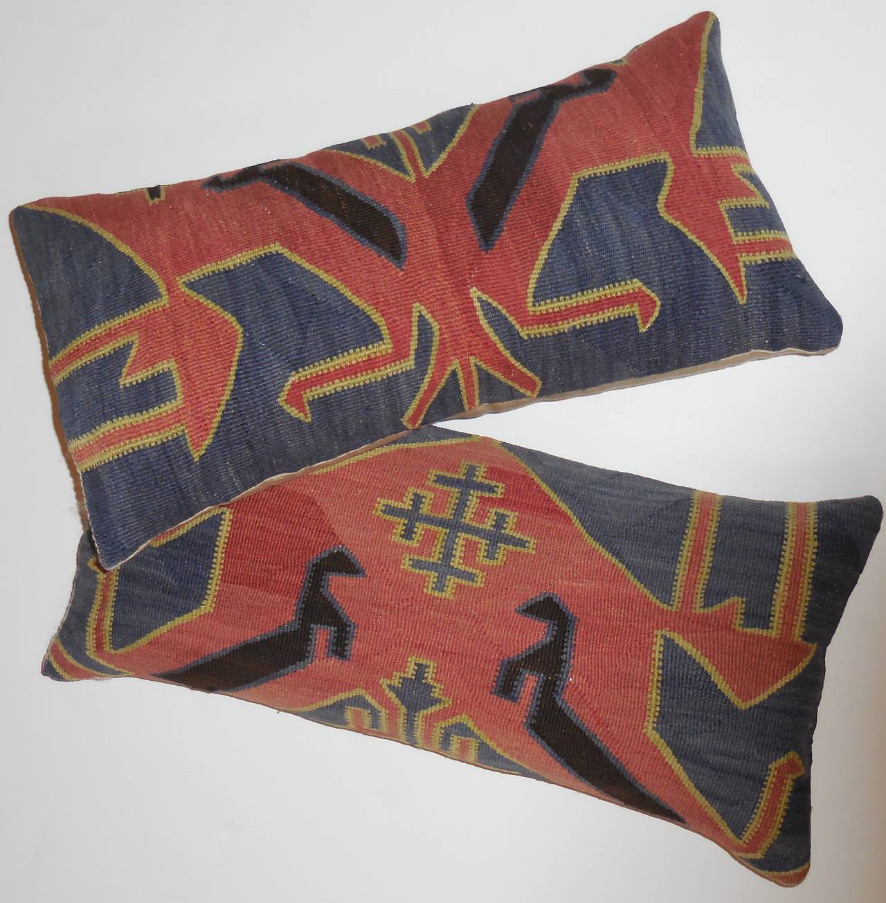 Pair of Kazak Rug Fragment Pillows 5