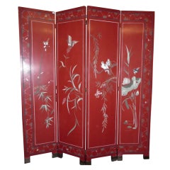 Antique Beautiful Double Sided Chinese Lacquered Screen