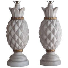 Pair of 1940's Wood Pineapple Table Lamps