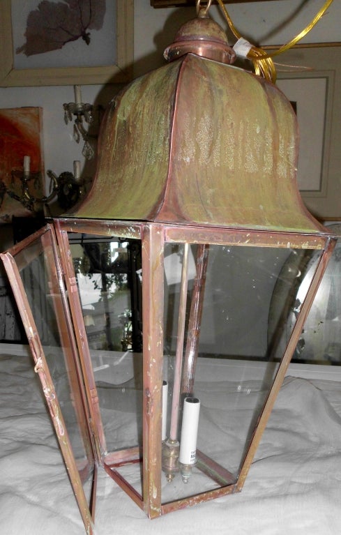 Large Hanging Copper Lantern In Excellent Condition In Delray Beach, FL