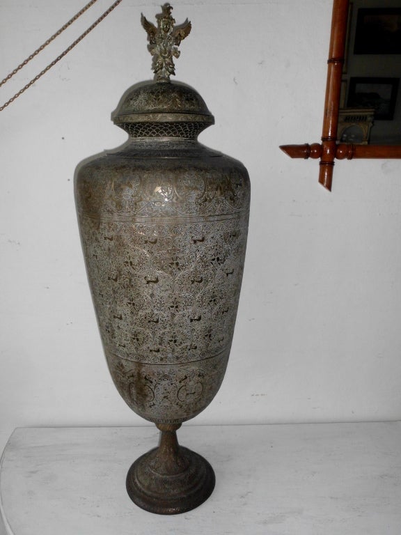 One Of A Kind Large Antique Brass Vase For Sale 4