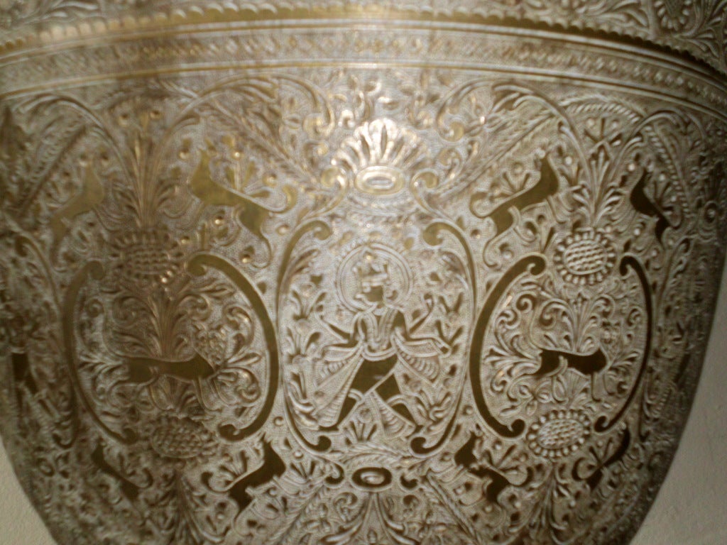 Hand-Crafted One Of A Kind Large Antique Brass Vase For Sale