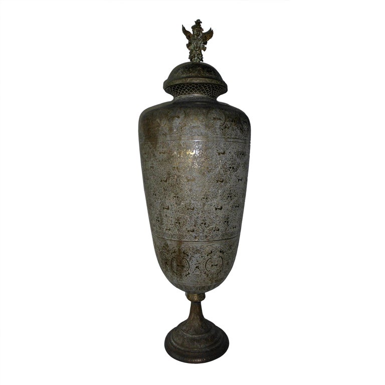 One Of A Kind Large Antique Brass Vase For Sale