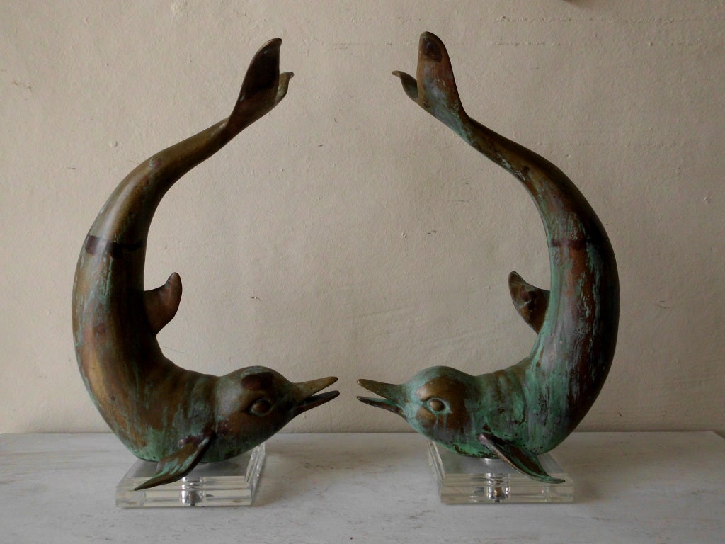 American Pair of Decorative Brass Dolphins