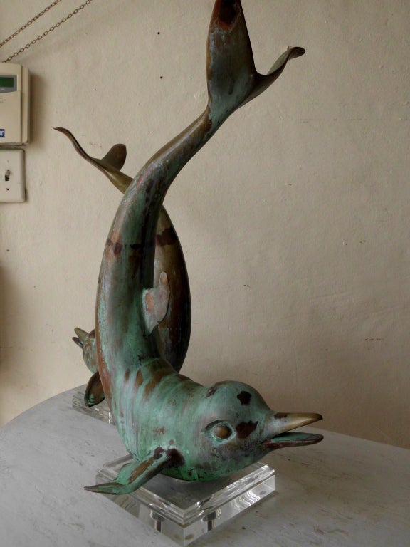 Pair of Decorative Brass Dolphins In Excellent Condition In Delray Beach, FL