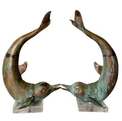 Pair of Decorative Brass Dolphins