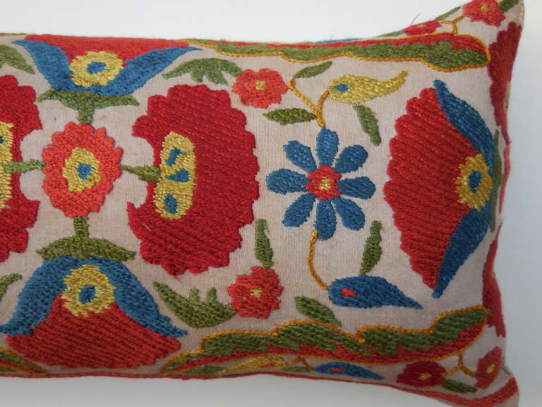 Beautiful pair of Suzani pillows made of hand embroidery Suzani fragment .
Colorful floral and vine motifs.
Silk backing .