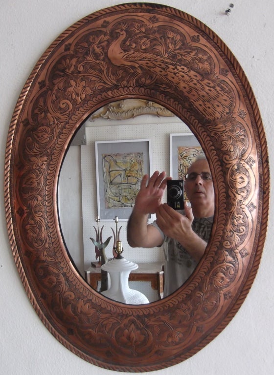 Mid-20th Century Oval Persian Copper Mirror