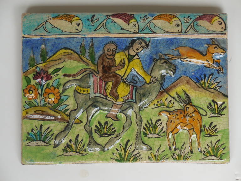 Beautiful and colorful Persian tile, hand-painted and glazed, great piece for 
Hanging on the wall.
Could hang on the wall.
