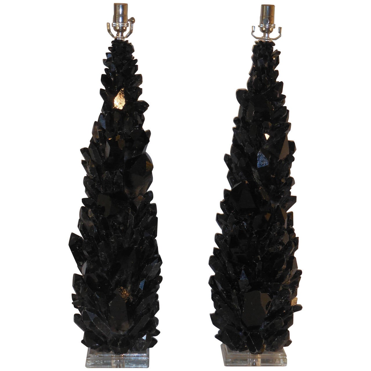 Pair of Spectacular Large Black Quartz Crystal Table Lamps at 1stDibs