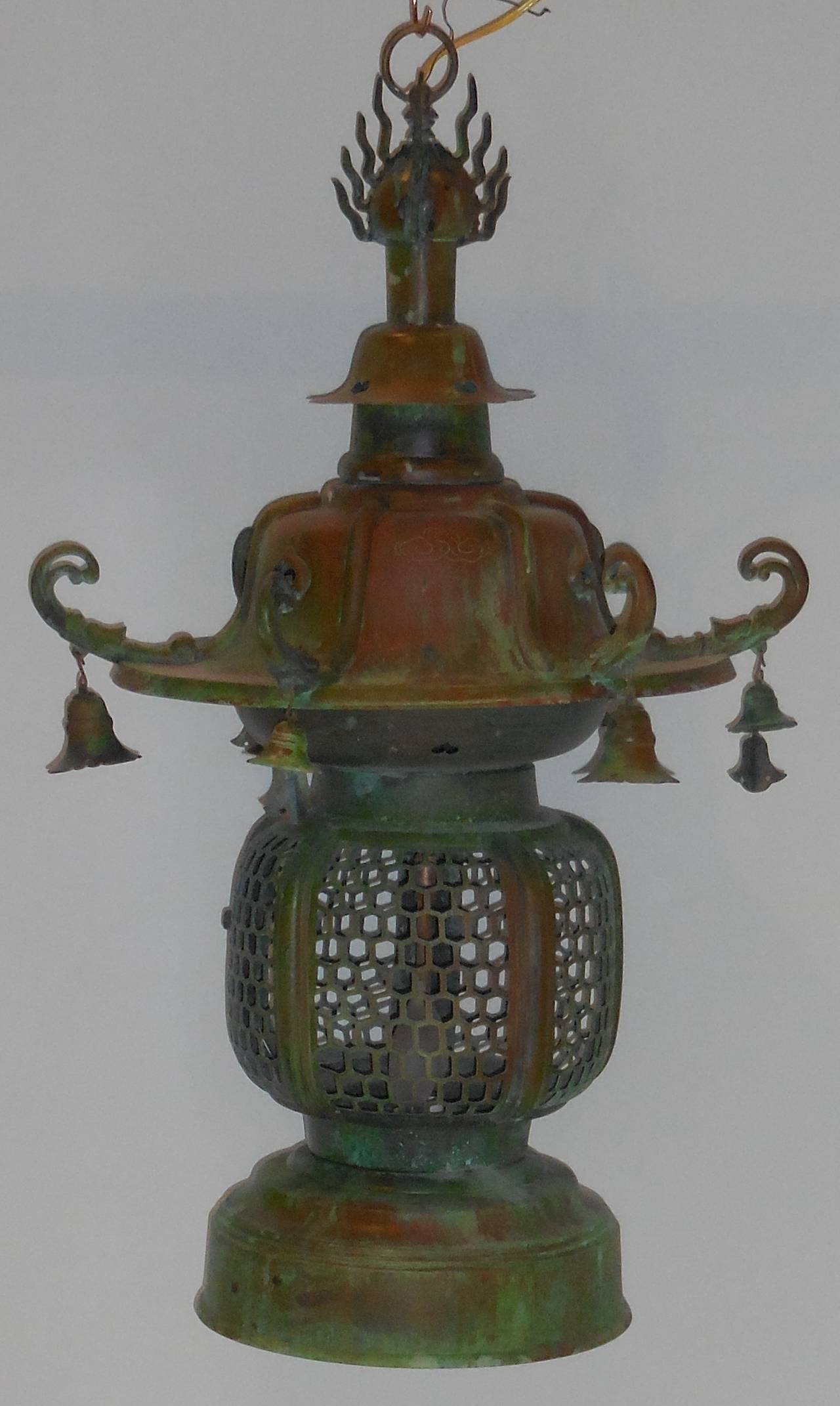 Asian One of a Kind Large Hanging Copper Lantern