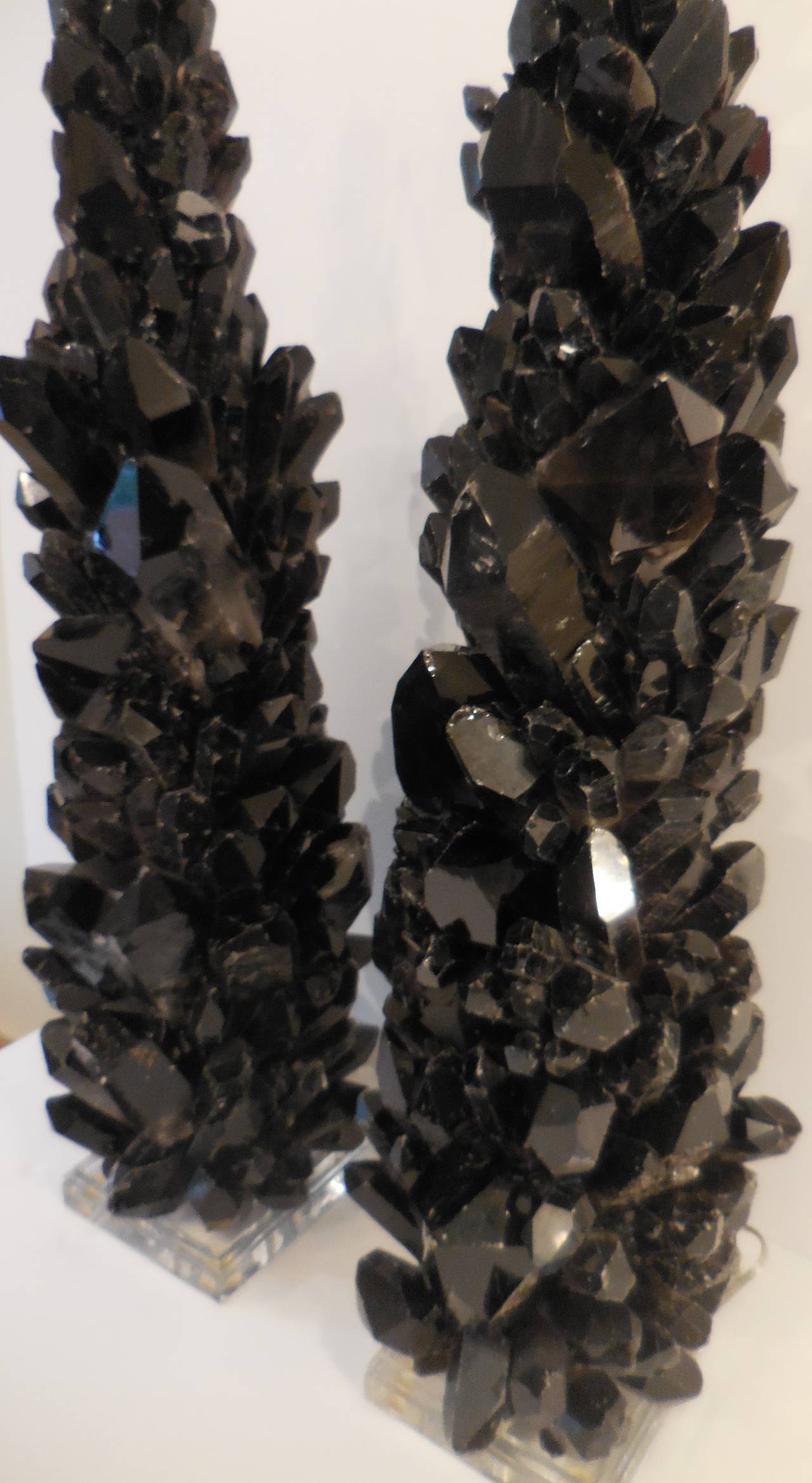 20th Century Pair of Spectacular Large Black Quartz Crystal Table Lamps