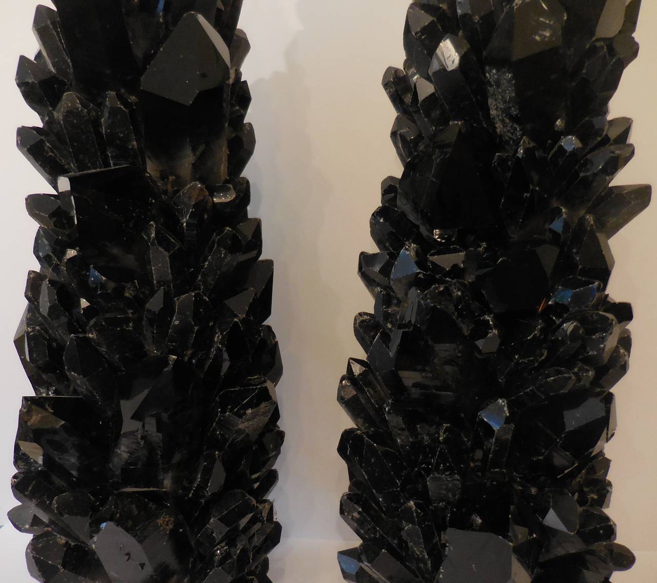 Pair of Spectacular Large Black Quartz Crystal Table Lamps 2