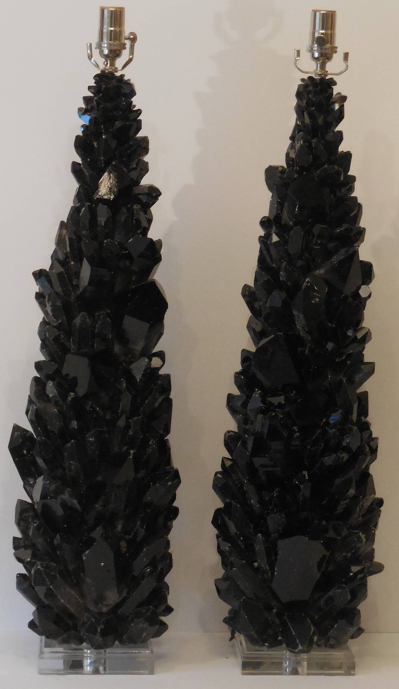 Pair of Spectacular Large Black Quartz Crystal Table Lamps 3