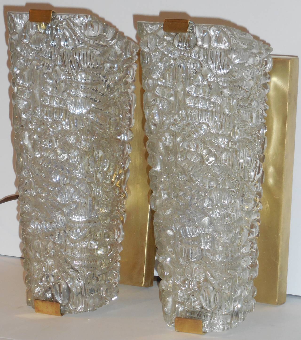 Pair of 1960 Cubist Texture Glass Sconces In Excellent Condition In Delray Beach, FL