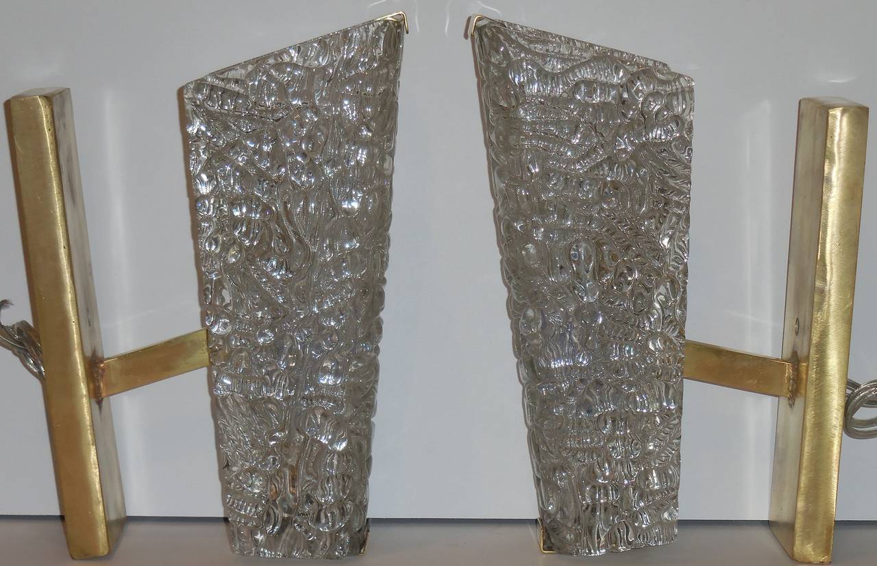 Mid-20th Century Pair of 1960 Cubist Texture Glass Sconces