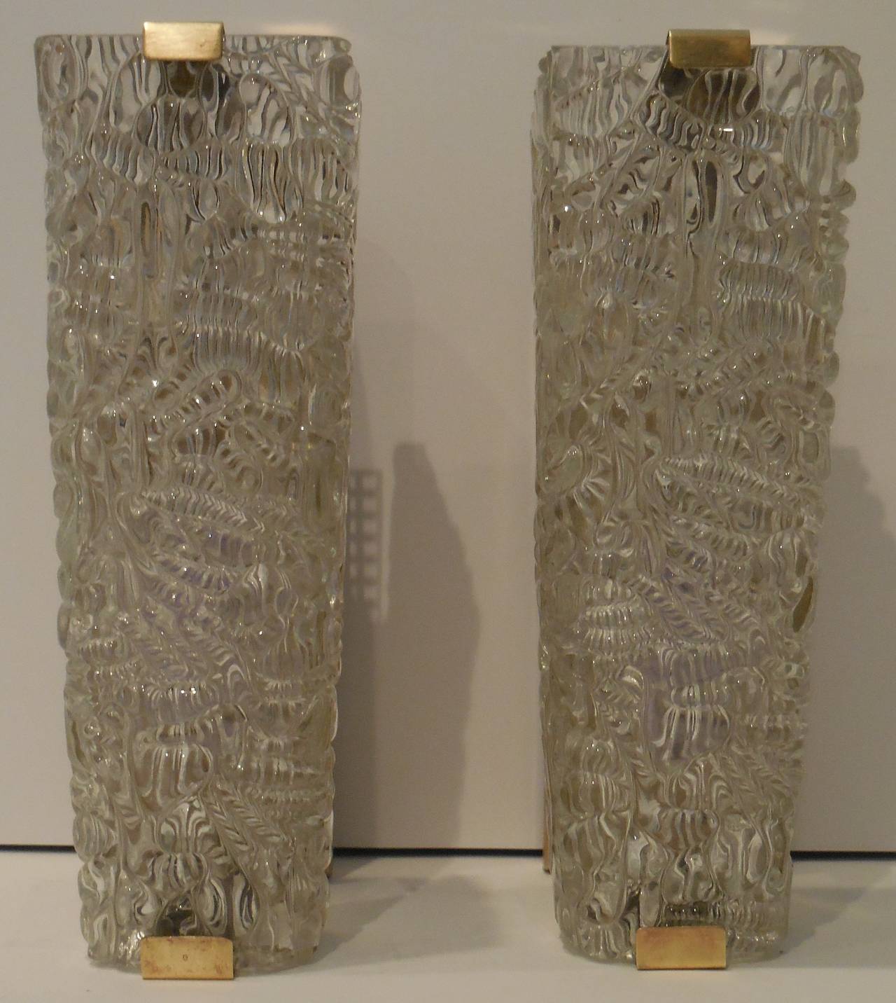 Austrian Pair of 1960 Cubist Texture Glass Sconces