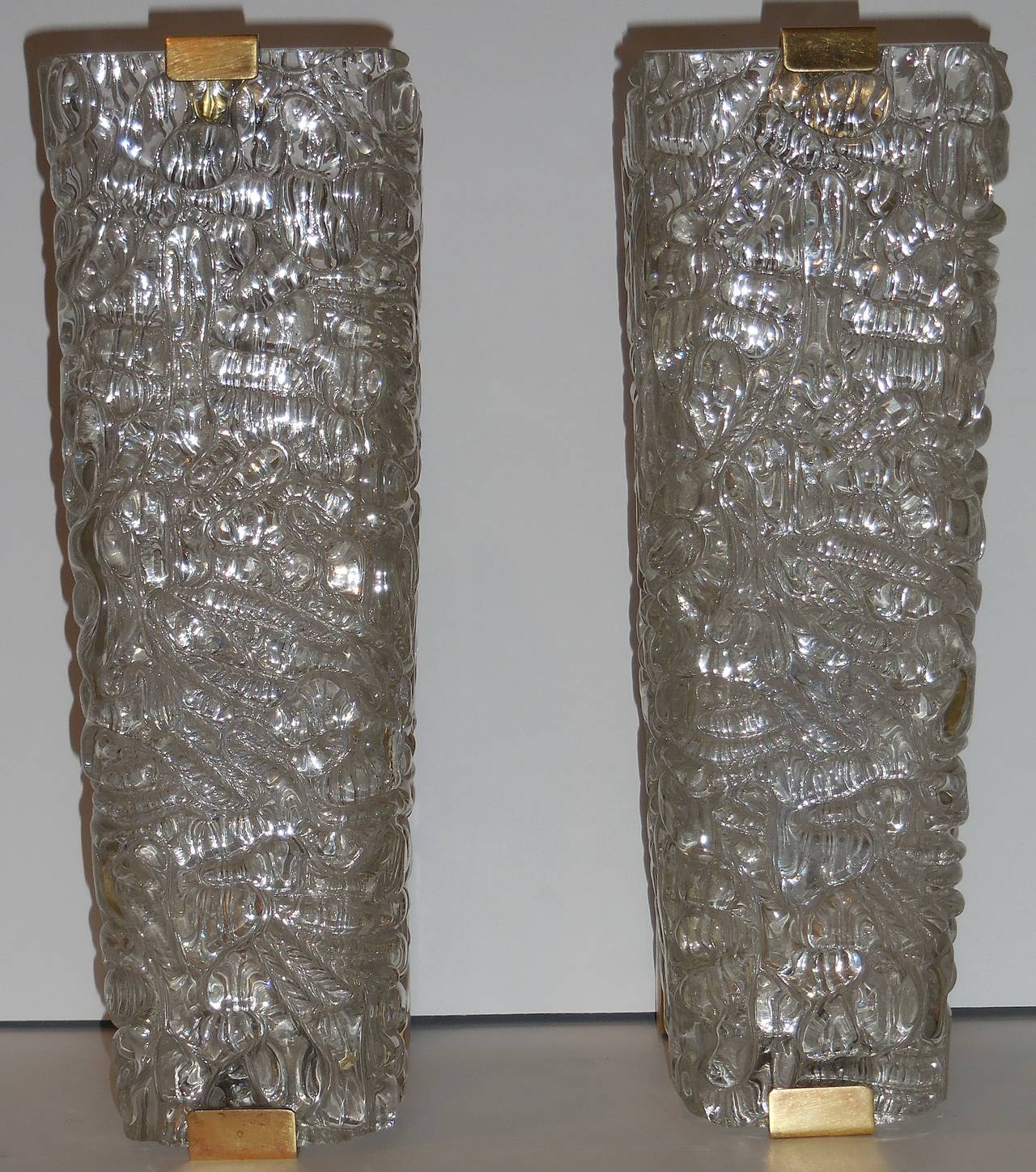 Pair of 1960 Cubist Texture Glass Sconces 1