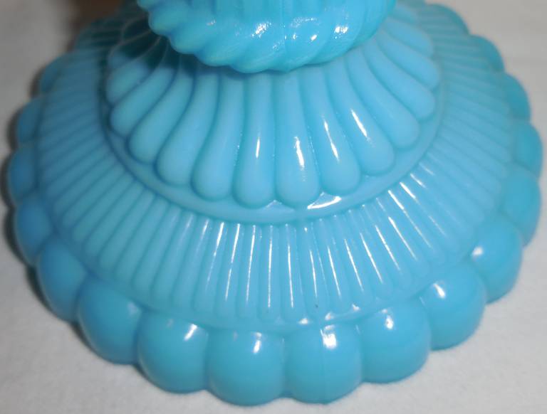 French Blue Opaline Glass Candlesticks