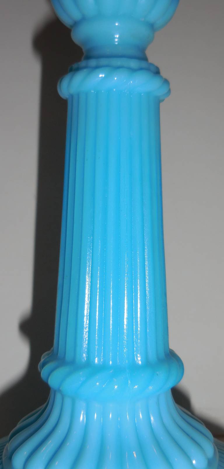 20th Century Blue Opaline Glass Candlesticks