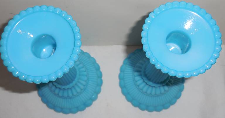 Blue Opaline Glass Candlesticks 1