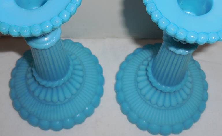 Blue Opaline Glass Candlesticks 2