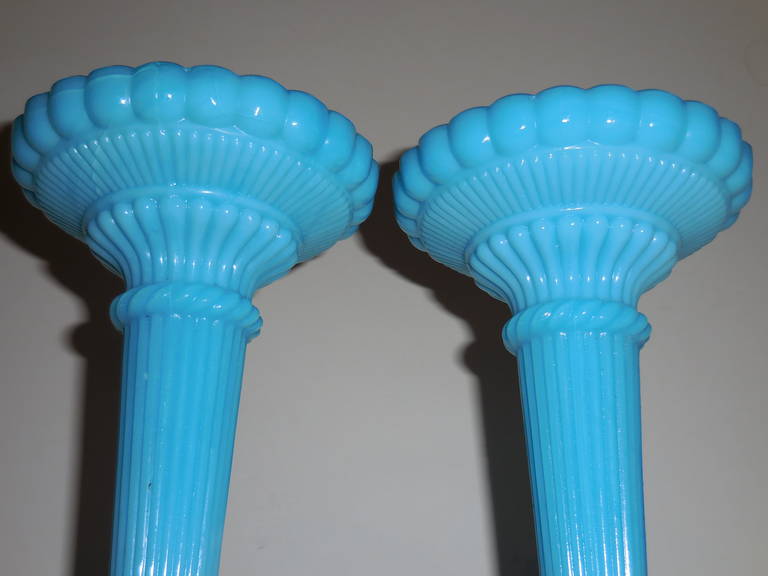Blue Opaline Glass Candlesticks 4