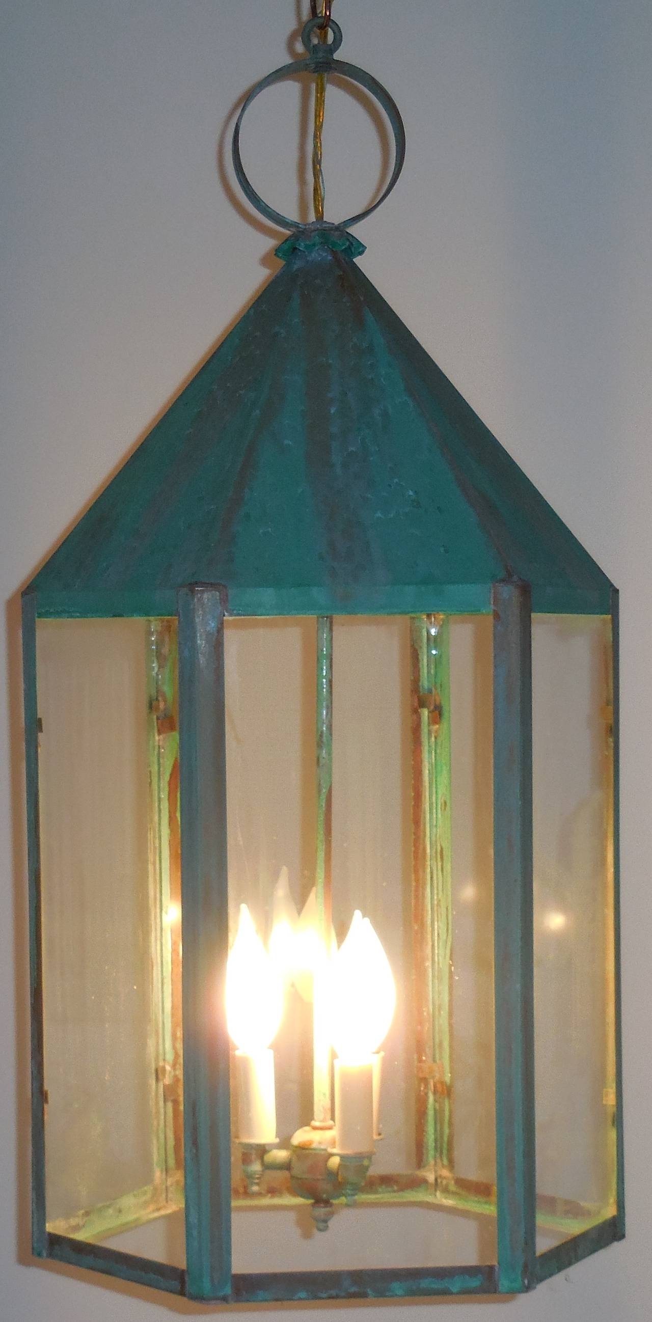 Large Hexagon Copper Lantern In Good Condition In Delray Beach, FL